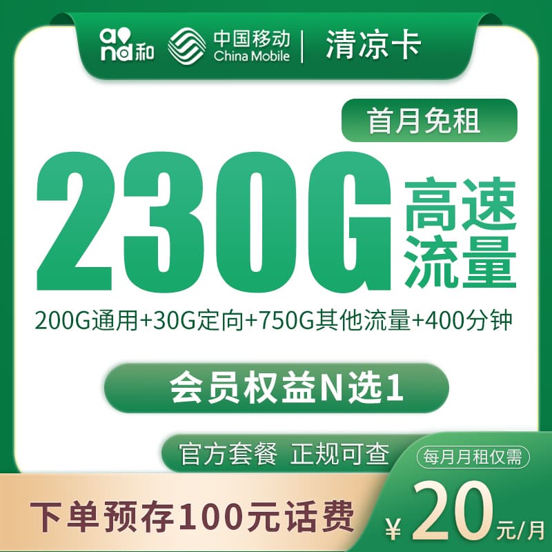 移动清凉卡20元230G+400分钟【只发四川】产品图