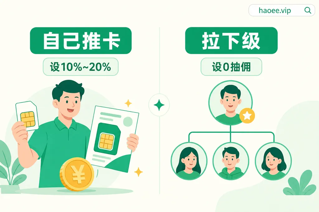 号易佣金设置玩法：自己推卡设10%~20%、拉下级设0抽佣 - haoyi.online